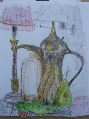 Part 2 Project 4 Exercise 2 Still life in tone using colour. Oil pastel on Fabriano paper